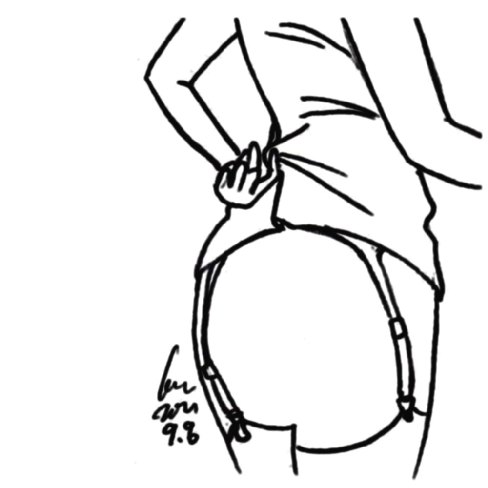 Showing her garter belt
