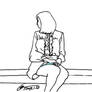 A woman taking off her underwear in public