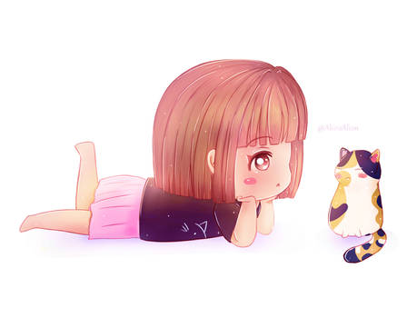 Chibi Girl And Cat