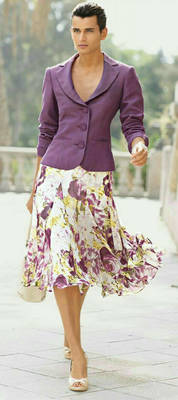 Guy Wearing a Floral Skirt and Purple Jacket