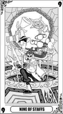 KH Tarot: Nine of Staffs (lineart)