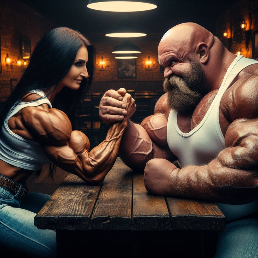 The female bodybuilder dominates the strongman by sbanon on DeviantArt