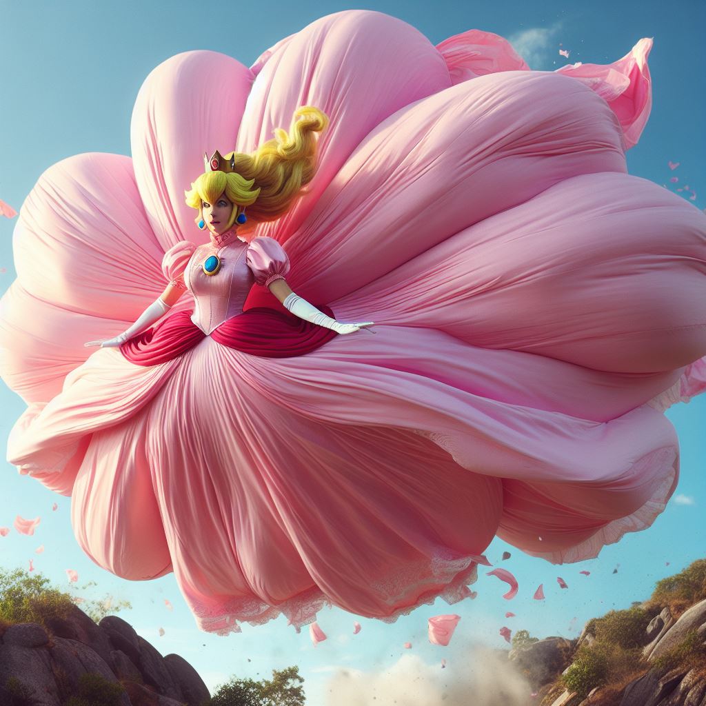 princess peach parachute dress Princess Peach's beautiful dress puffs up beautifully like a balloon