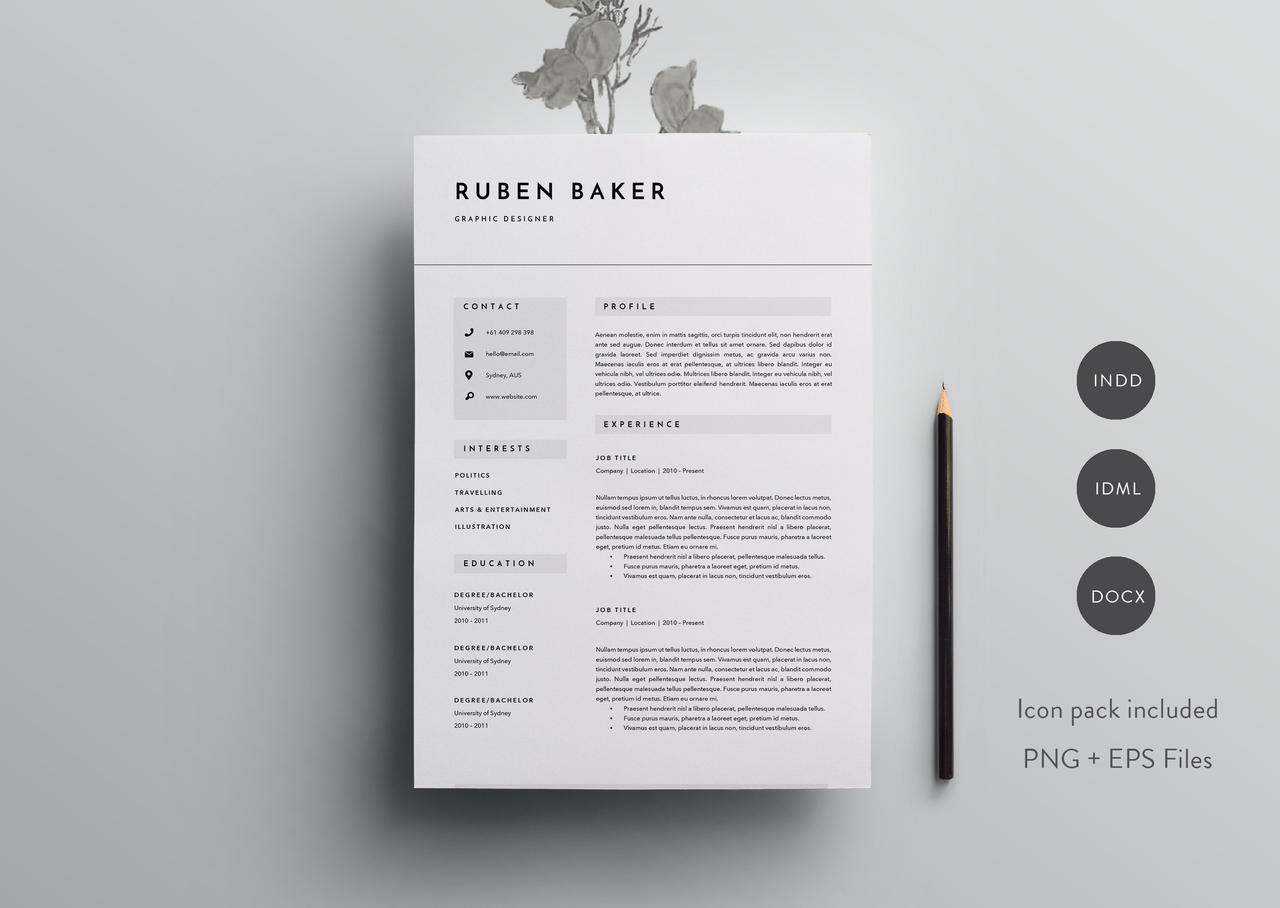 3 Page Resume Template INDD DOCX by norahiobuttogo on DeviantArt