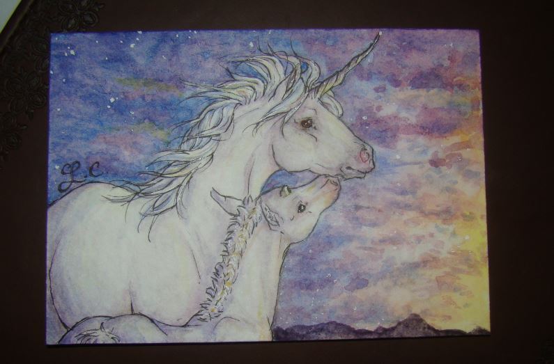 Unicorn Mother and foal ACEO