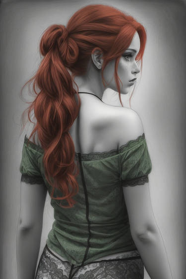 DreamShaper v7 female auburn hair in pigtails brig