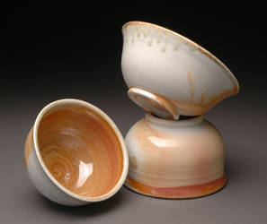 Wood Fired Porcelain Bowls with Orange Shino Liner