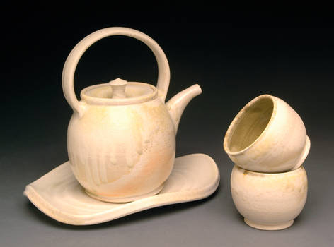 Wood Fired Porcelain Tea Set with Tray