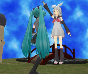 MMD - Giant Rin vs Miku