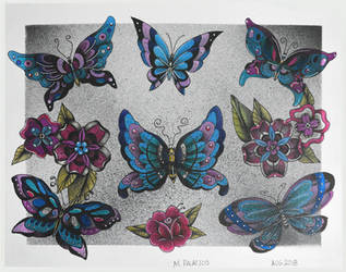 Blue Butterflies Tattoo Flash