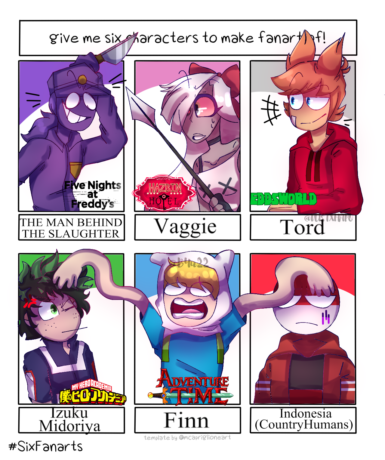 Give me six characters to make fanart of! by Lonnized on DeviantArt