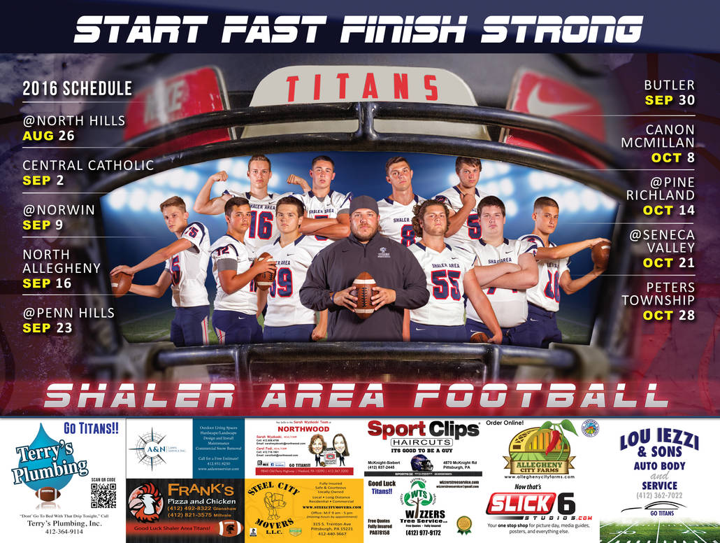 Shaler Area Football Schedule Poster 2016 by Slick6Productions on