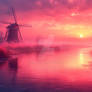 Isolated Windmill at Sunset