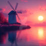 Isolated Windmill at Sunset