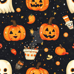 Playful Halloween Pattern: Pumpkins, Bats, and Sta