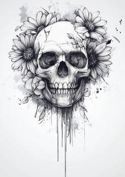 Skull and Flowers Tattoo