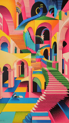 Abstract Architectural Maze with Stairs and Arches