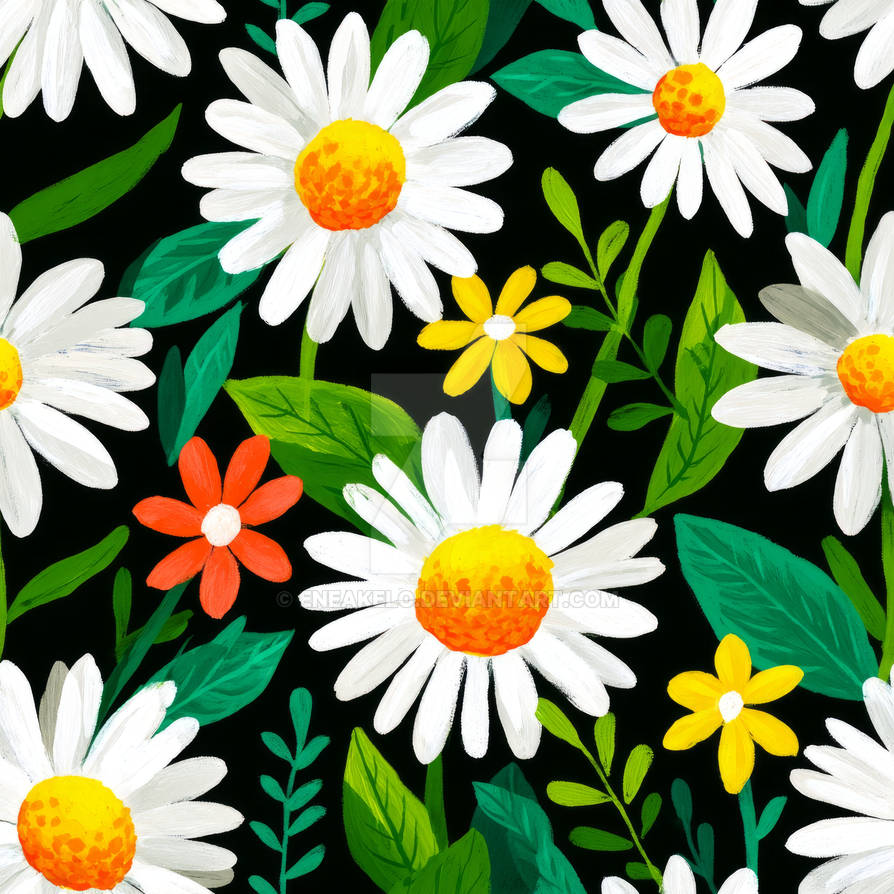 Colorful Pattern Daisy Background Cheerful Daisy Pattern on Dark Background by eneakelo on DeviantArt