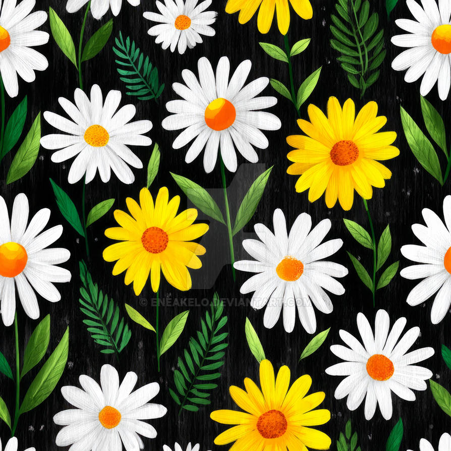 Colorful Pattern Daisy Background Cheerful Daisy Pattern on Dark Background by eneakelo on DeviantArt