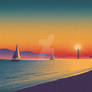 Coastal Solstice Sunset in Hiroshi Nagai Style