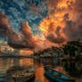 Sunset's Fiery Embrace Over the Harbor