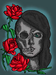 skull lady with roses