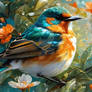 Brilliant coloured Bird in Teal and Burnt Orange