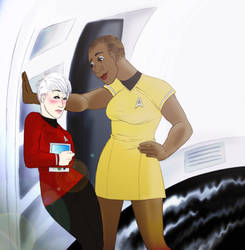 Femslash February: Ensign Darwin/Ensign Jodi