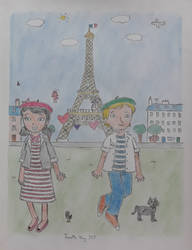 Marinette and Adrien in stripes and berets