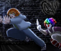 Howie running from clown