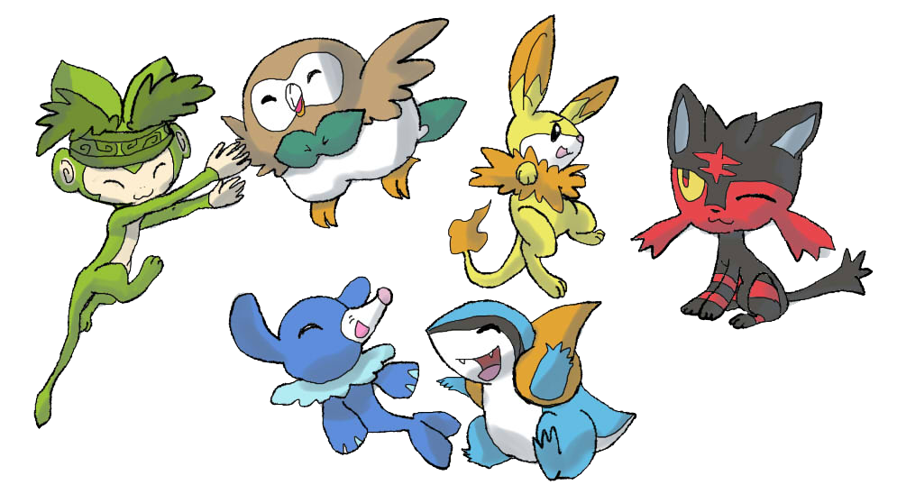 Uceannia starters meet Alola starters x3