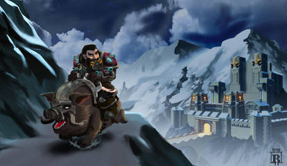 Riding away (dwarf, castle)