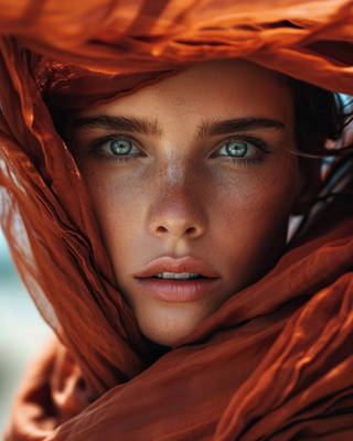 Beautiful Desert Girl with Piercing Blue Eyes