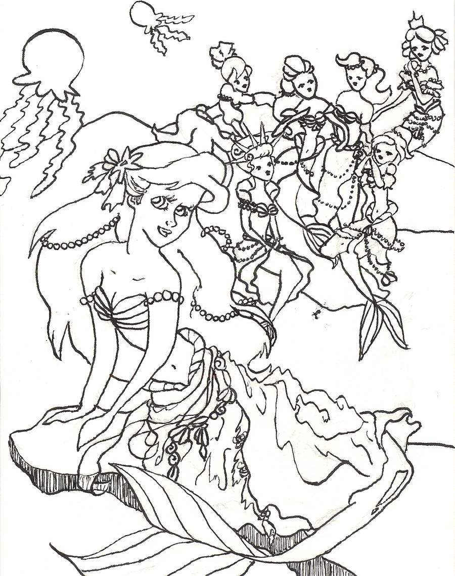 Ariel and her sisters coloring pages