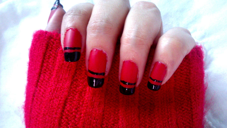 1. Red: matte red nails with black tips by Brujawhite on DeviantArt