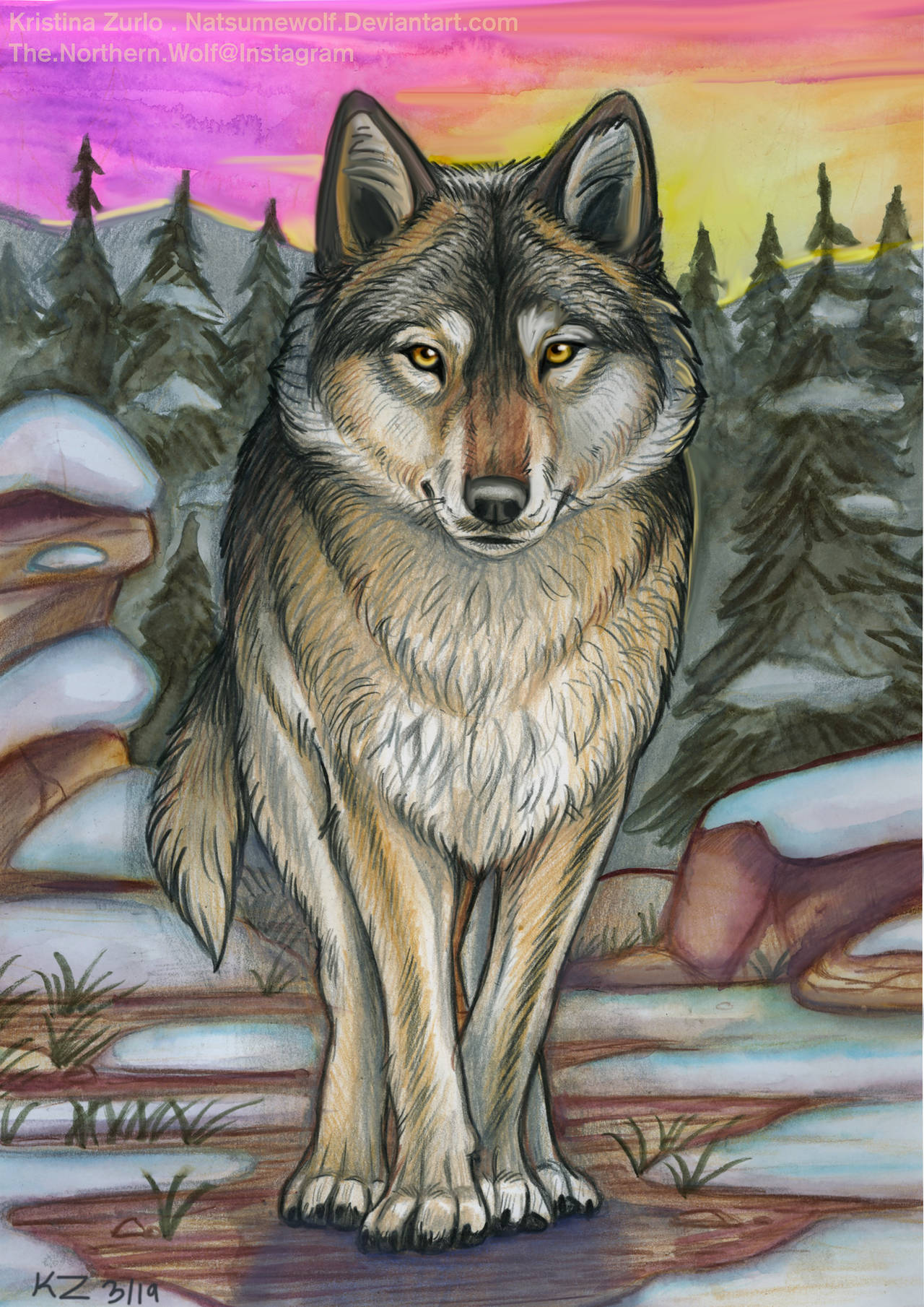 Sunset Wolf by NatsumeWolf