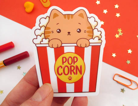 Cat pop corn vinyl sticker kawaii stationery