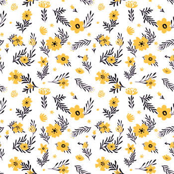 Yellow flower pattern doodle spring background