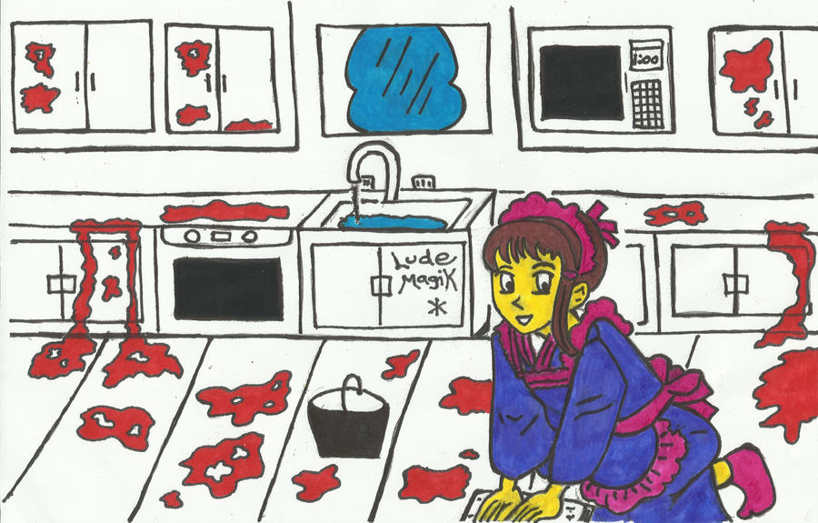 anime cleaning bloody kitchen by LudeMagik on DeviantArt
