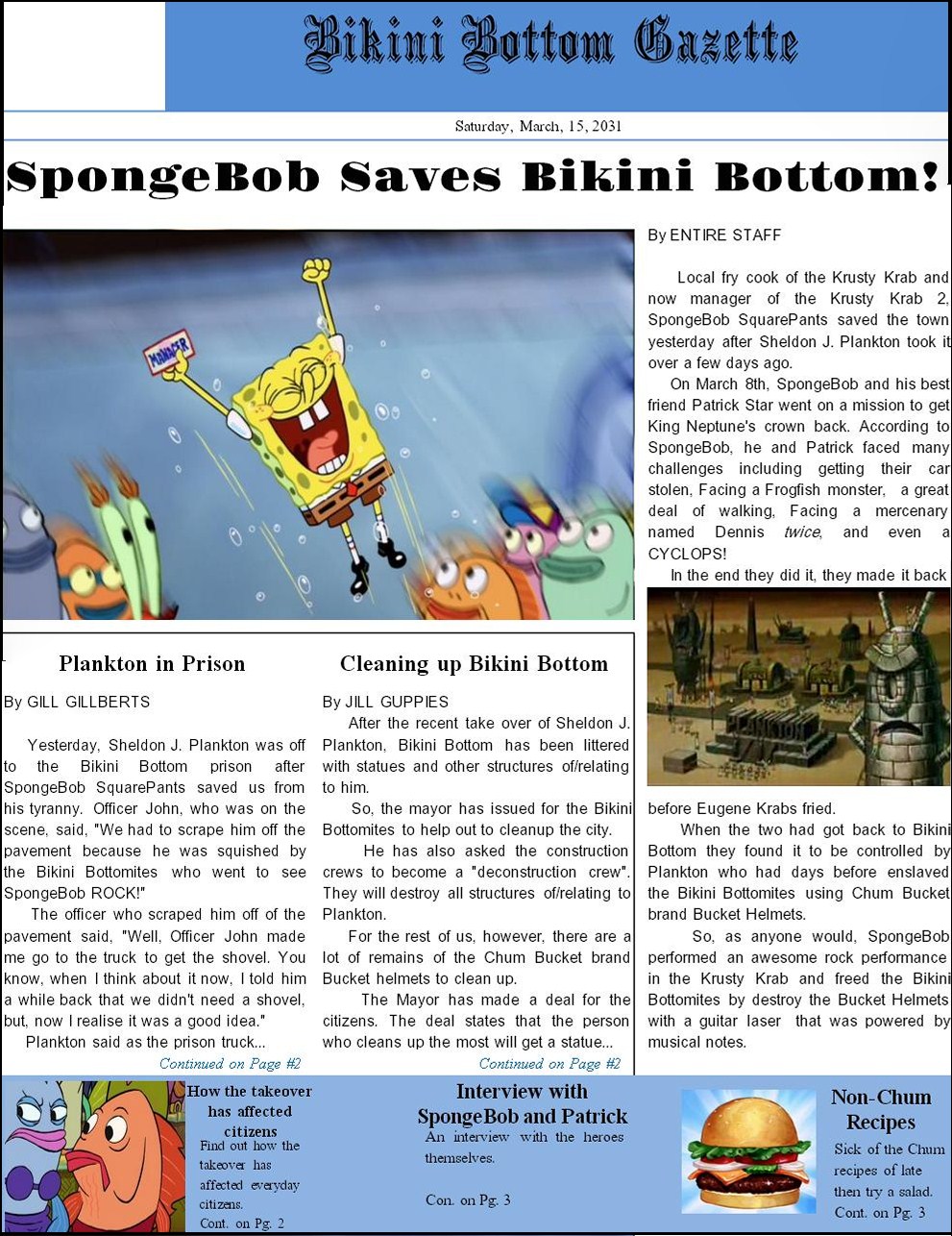 Bikini Bottom Gazette 4/15/2031 Page 1