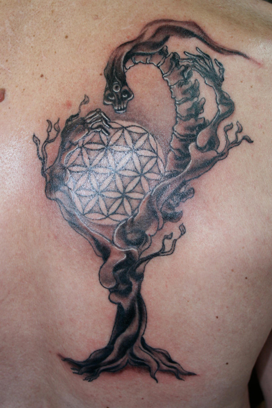 Skeleton Tree with Flower of Life