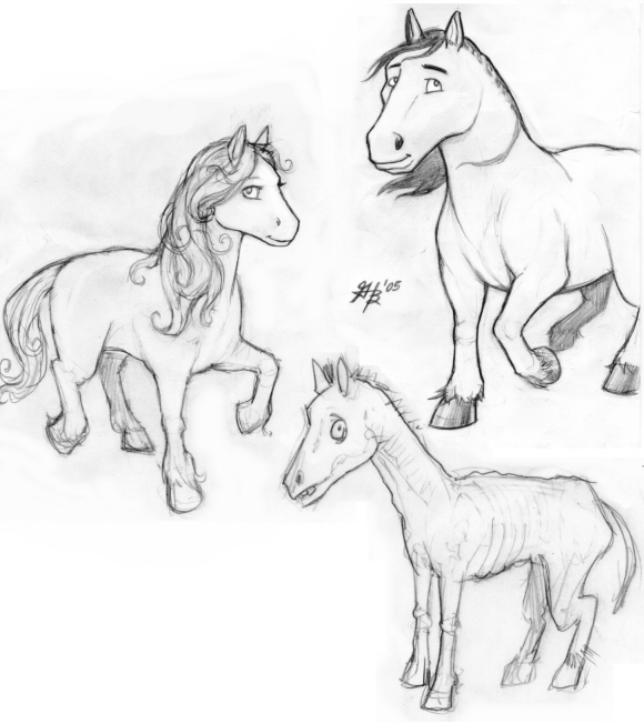 Cartoon Horses Sketch 05