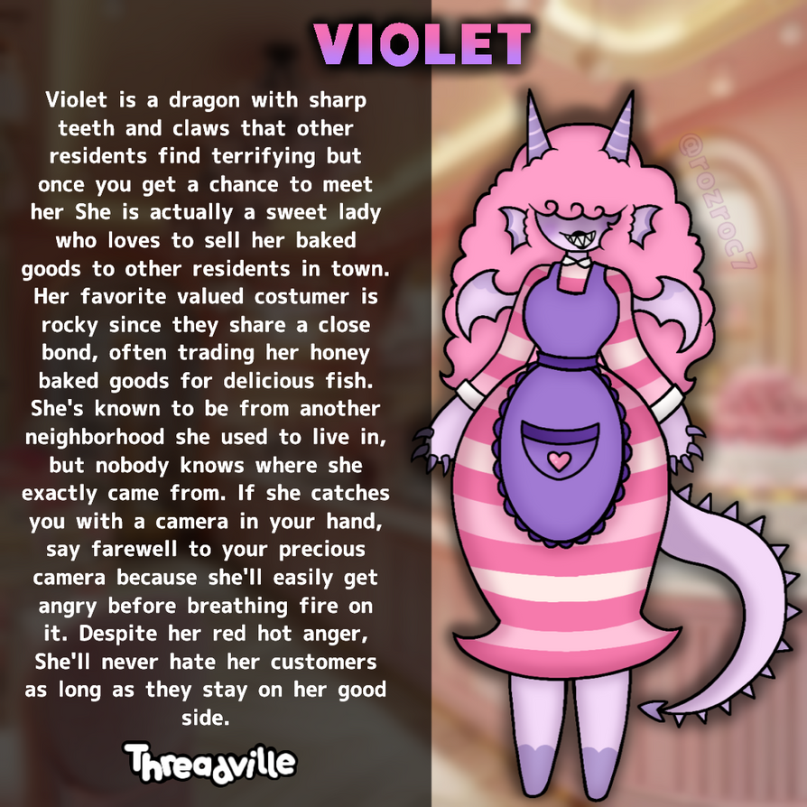 Threadvile Oc Character Violet the dragon baker! (Threadville oc) by katwasherexd on DeviantArt