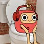 Rudy is on the toilet