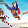 Lady Wonder, Superman and Wonder Woman Flying