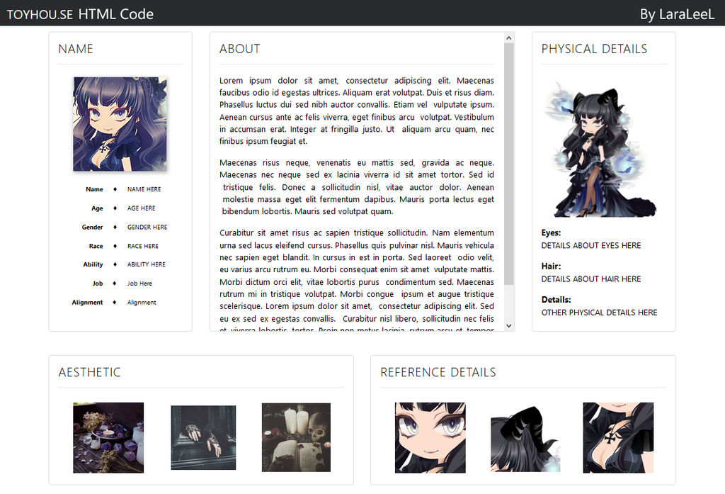 Toyhouse Profile Examples ToyHouse - Character Page Code 2 by LaraLeeL on DeviantArt