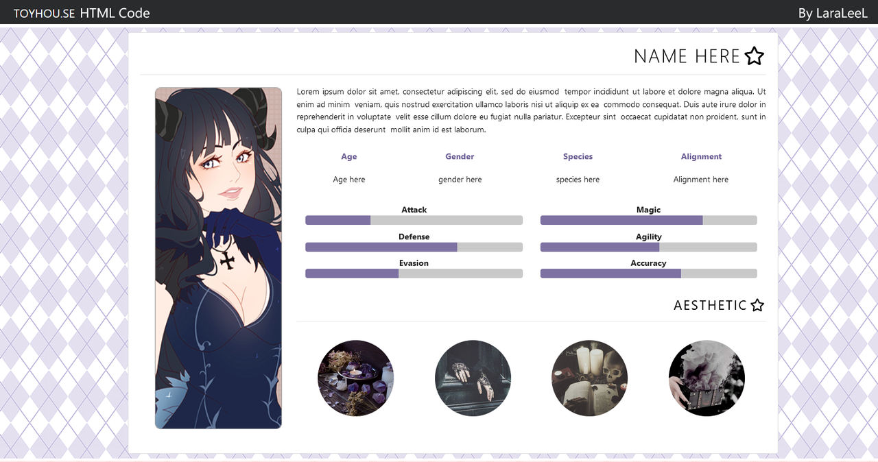 Toyhouse Profile Examples ToyHouse - Character Page Code 12 by LaraLeeL on DeviantArt