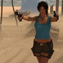 Lara split her shorts in the desert