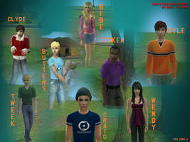 Some characters of South Park in the Sims 2