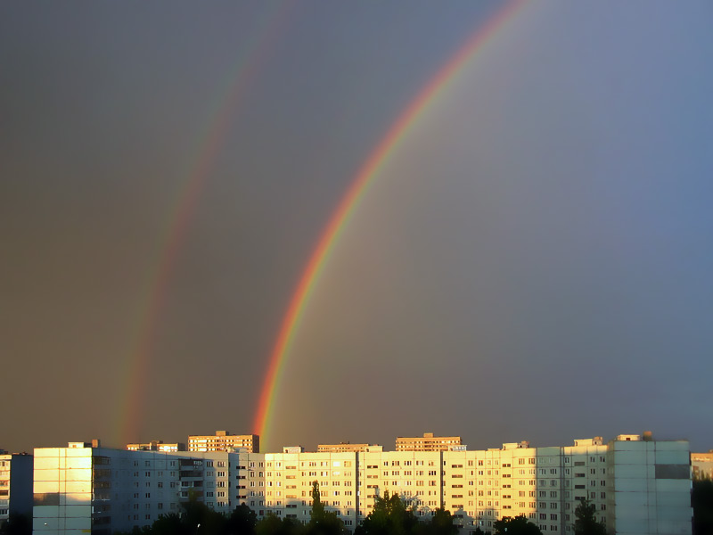 Double Rainbow over Cityscape